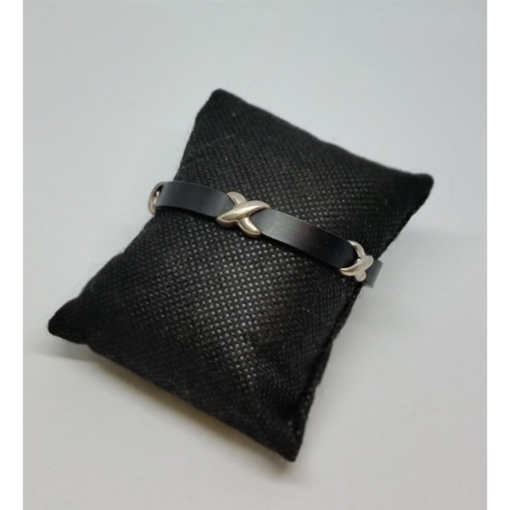 Black rubber bracelet with sterling silver stations, edgy, goth, punk UNISEX.